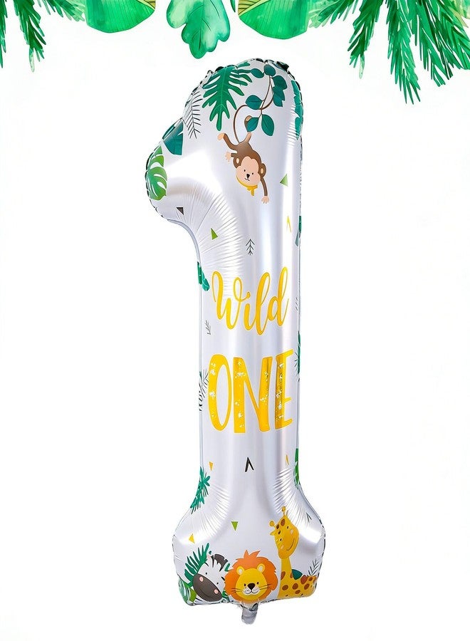 Lcoor Wild One Birthday Decorations, Wild Animal Number 1 Balloon, 40'' Wild One Balloon, Jungle Safari Theme 1st Birthday Decorations - Image 1